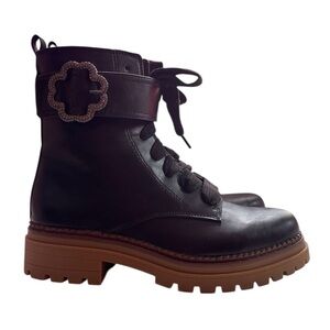 Sam & Libby Black Combat Boots with Brown Sole​